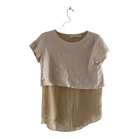 Zara sheer underlay cream short sleeve top size L - Picture 2 of 12